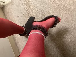 My new hot red stockings an pretty  anklets