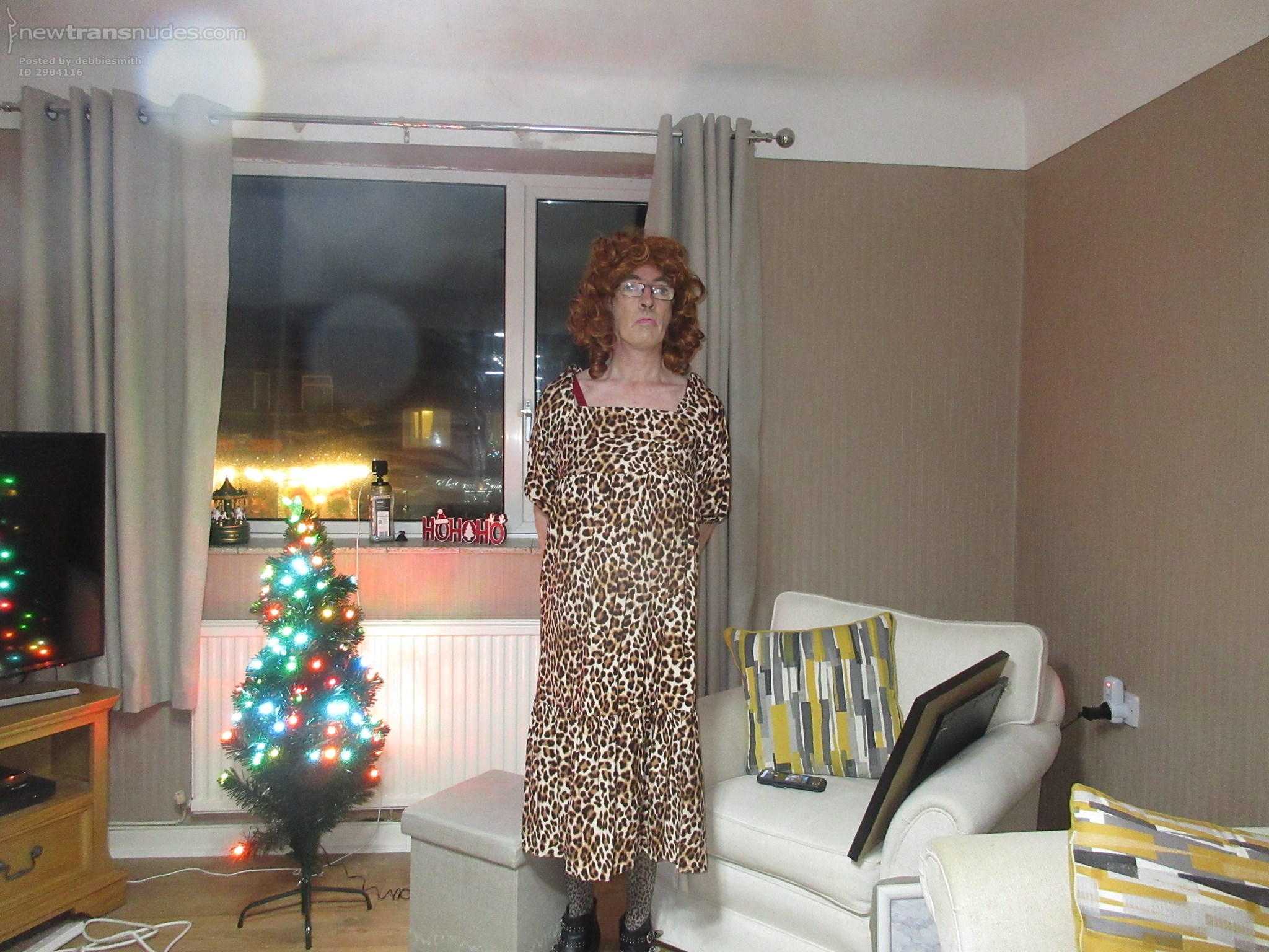 Debbie the slut in her new leopard print dress