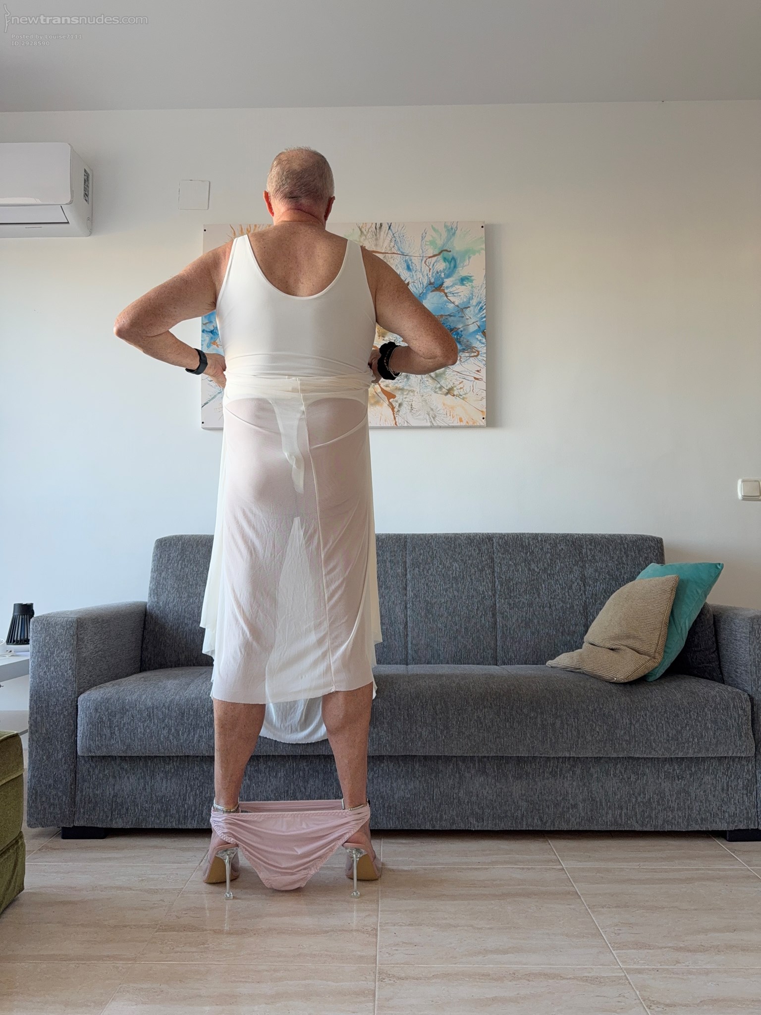 My new nightie. Oops! My little silky panties fell down, think it’s time fo...