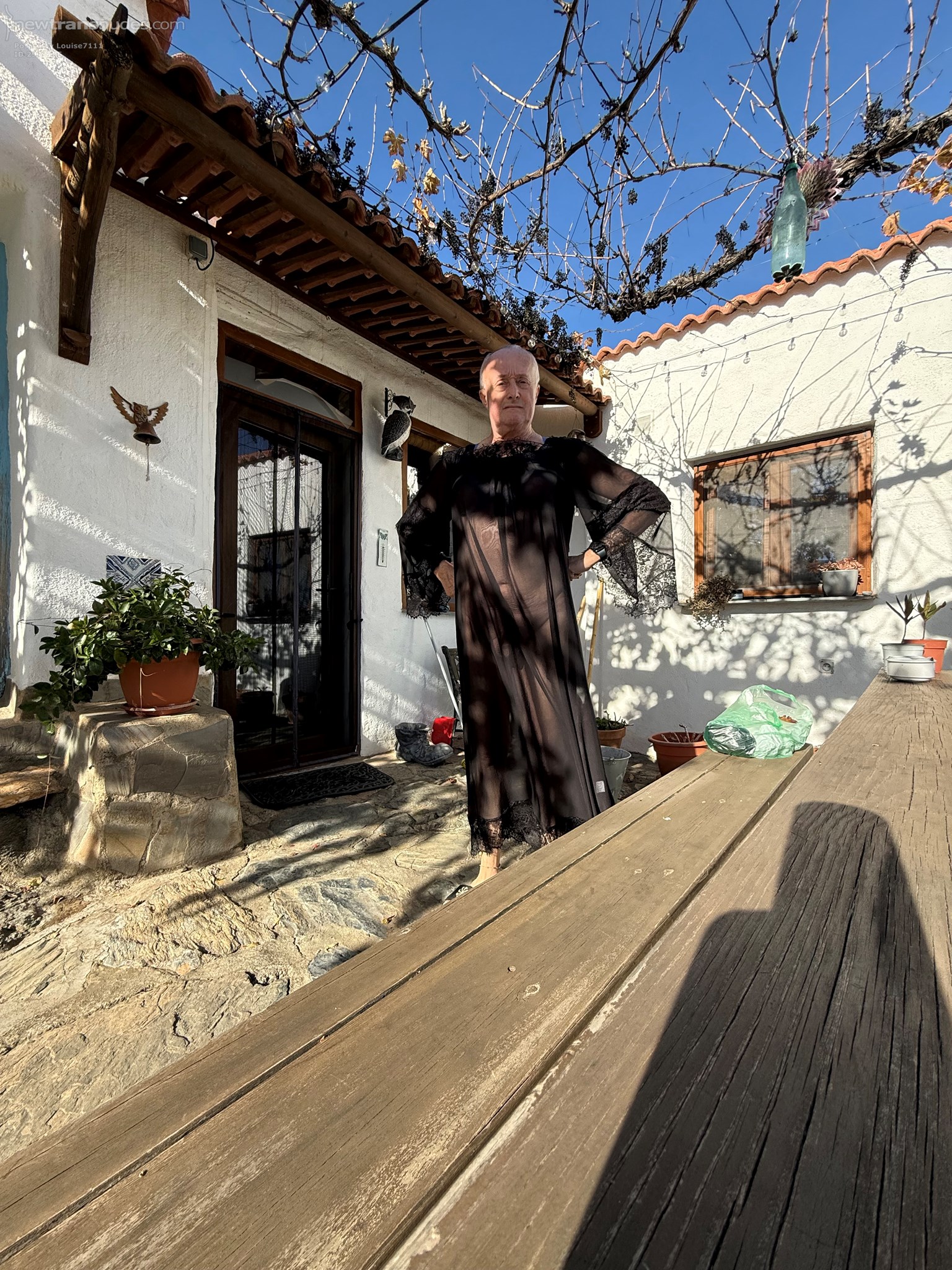 My new long sheer black nightie and new blue bra. Just right the milking in...