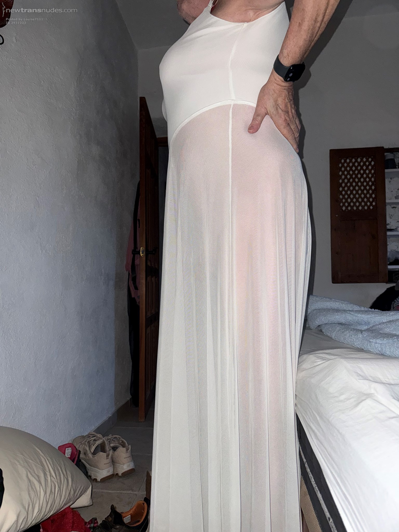 My new sheer long nightie. I love how the delicious fabric feels on my tiny...