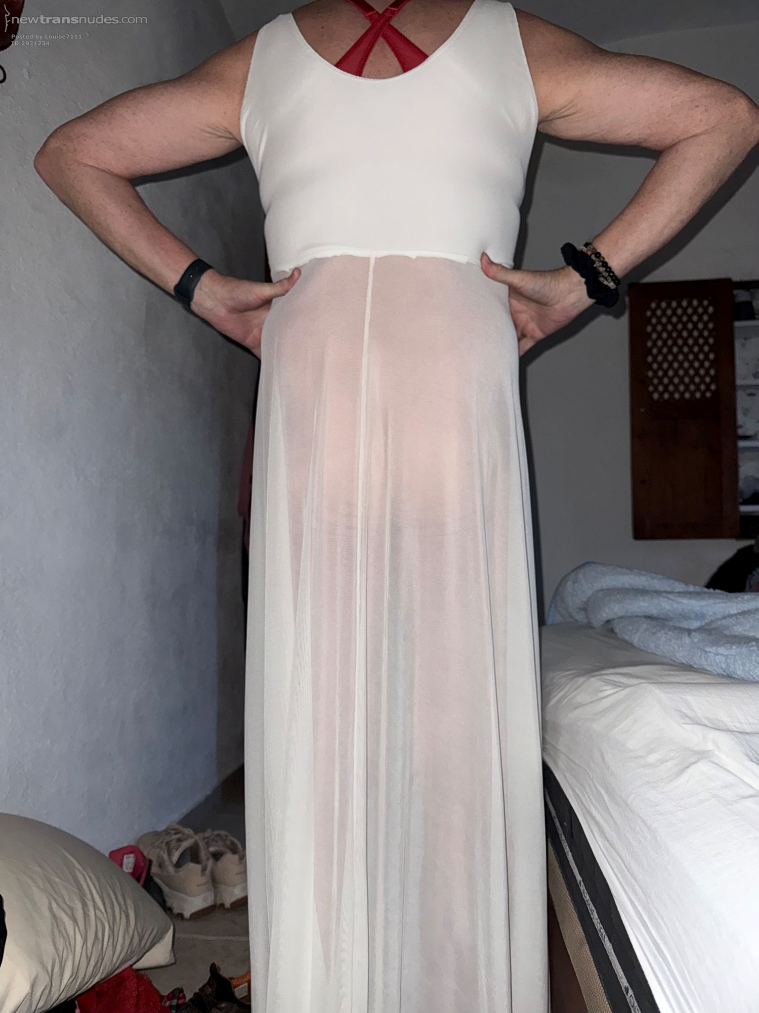 My new sheer long nightie. I love how the delicious fabric feels on my tiny...