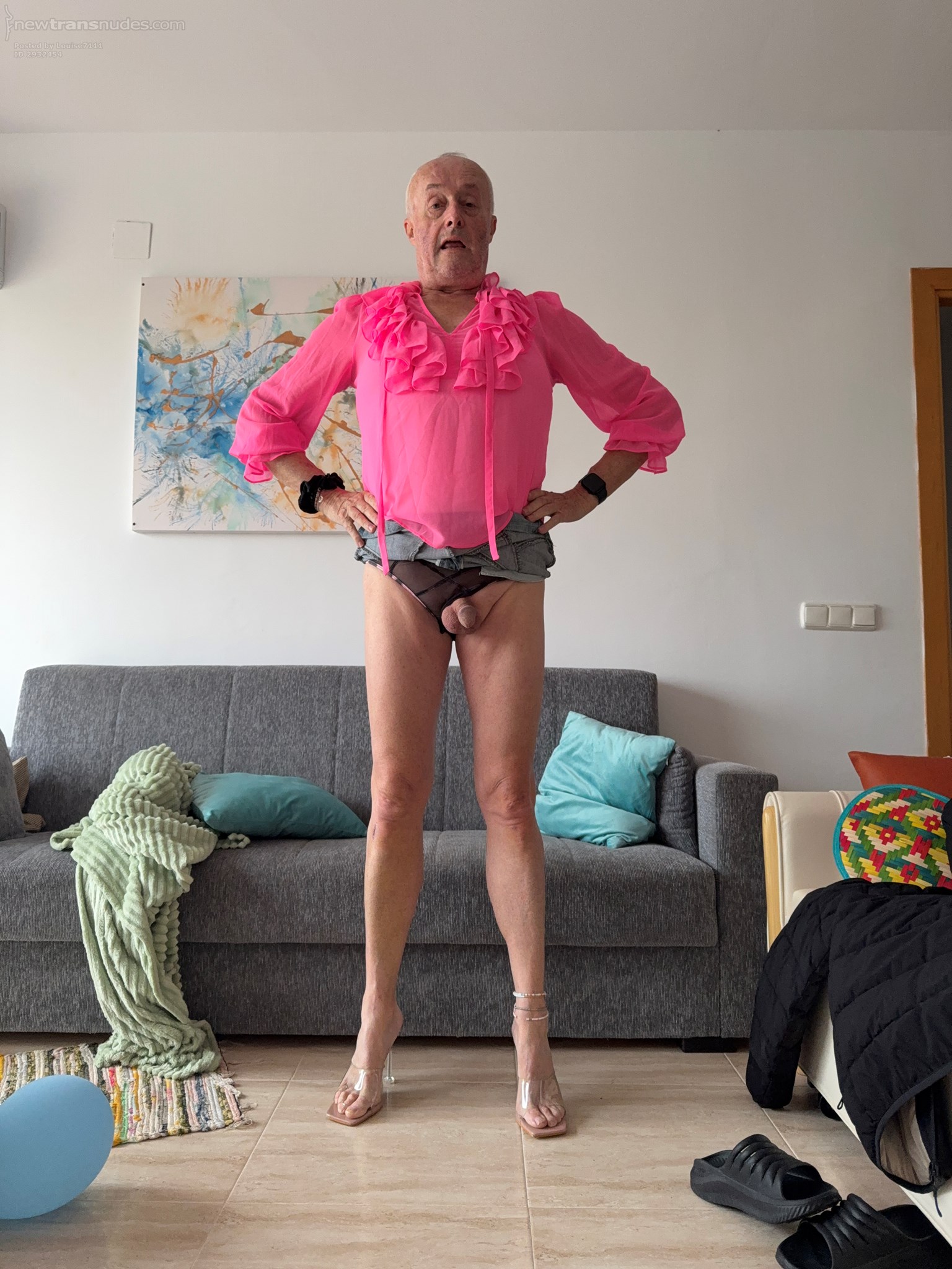 Cute little outfit. Lovely sheer panties. Nothing hidden🩷🩷