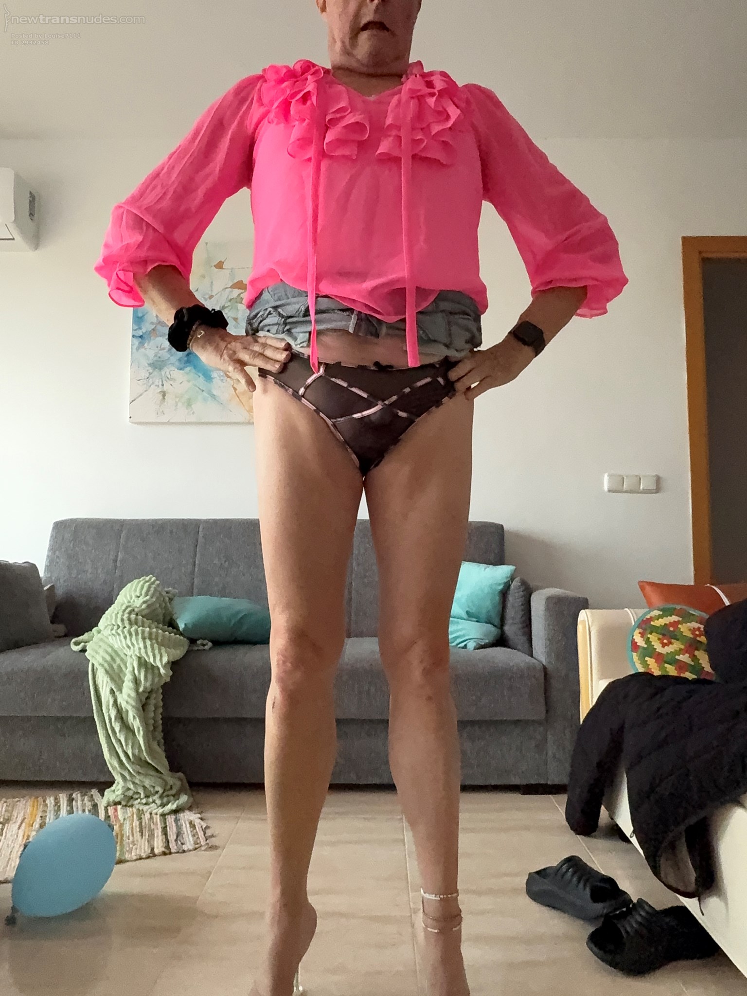 Cute little outfit. Lovely sheer panties. Nothing hidden🩷🩷