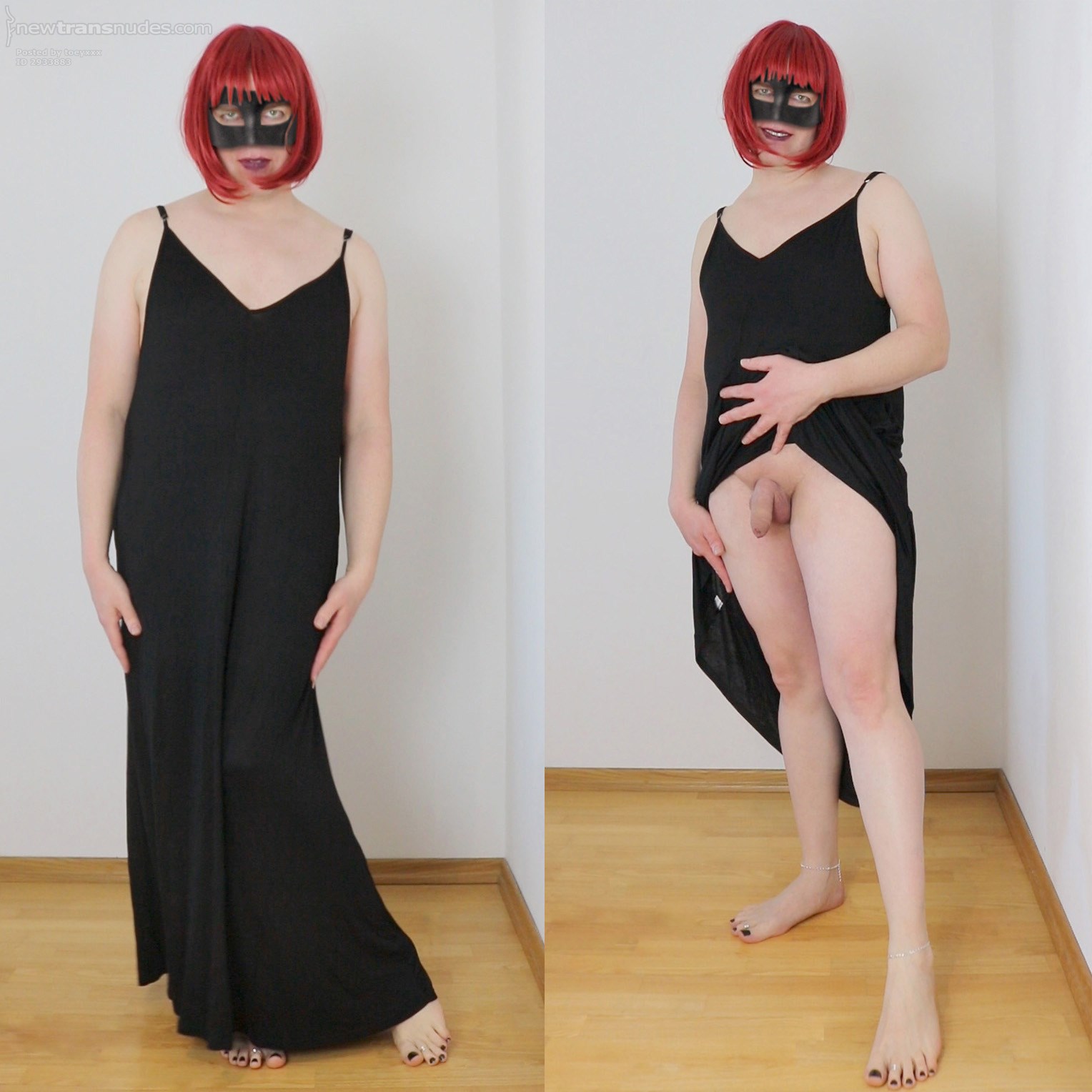 Barefoot slut wears no panties