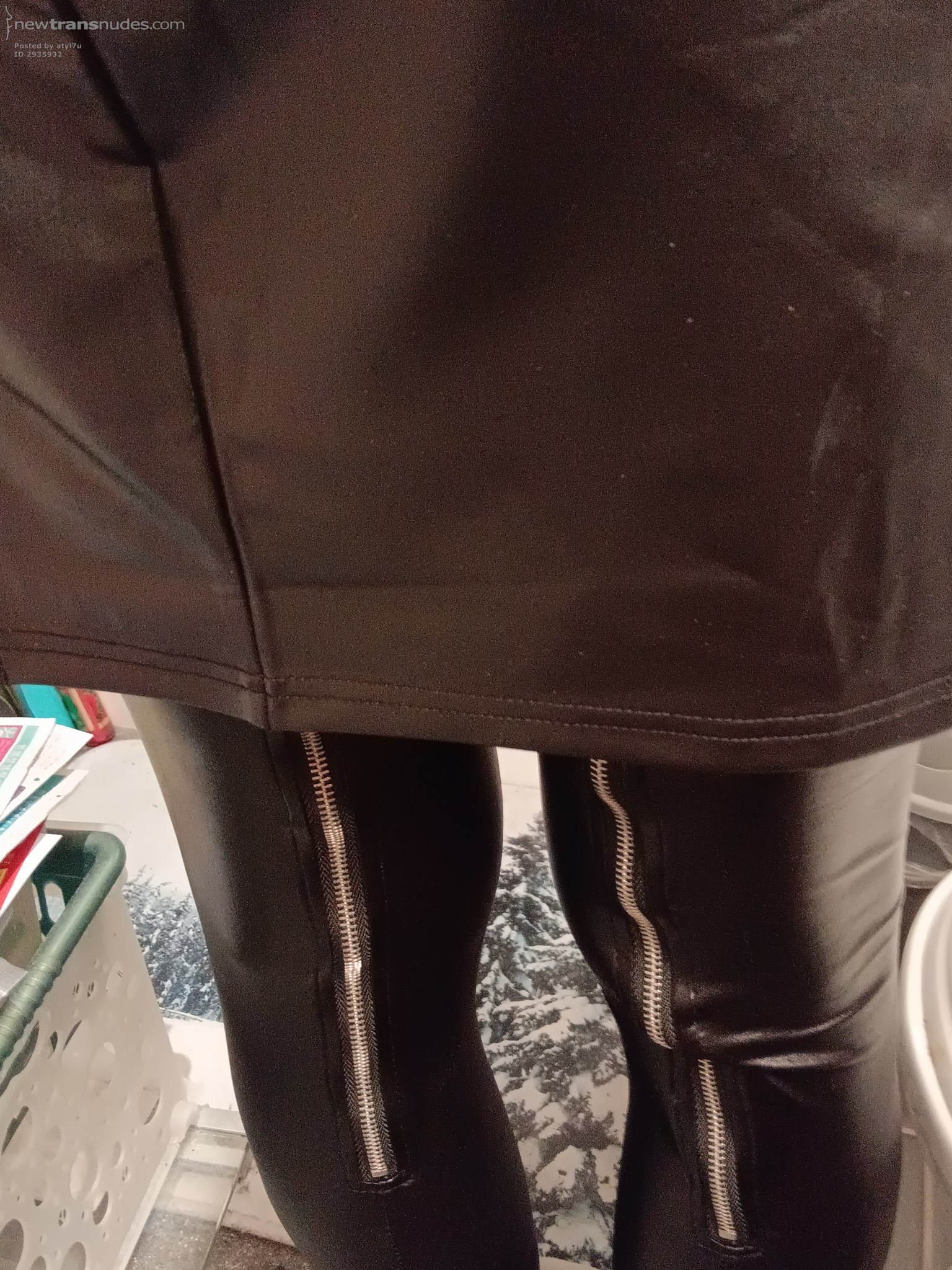 New black zippered faux leather stockings