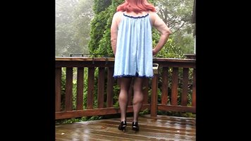 Sissy just walking around outside on the deck in the new nighties his wife ...