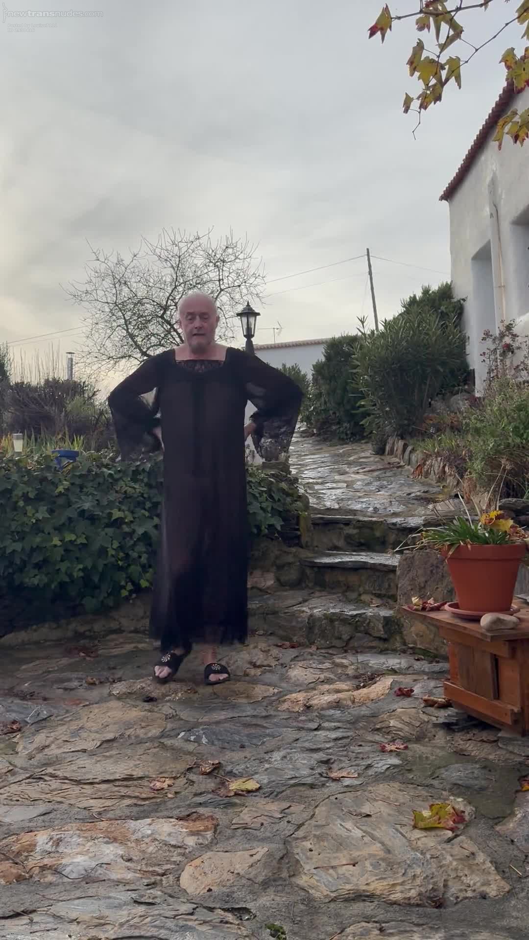 My sheer long nightie reveals everything! I love being exposed outside!!