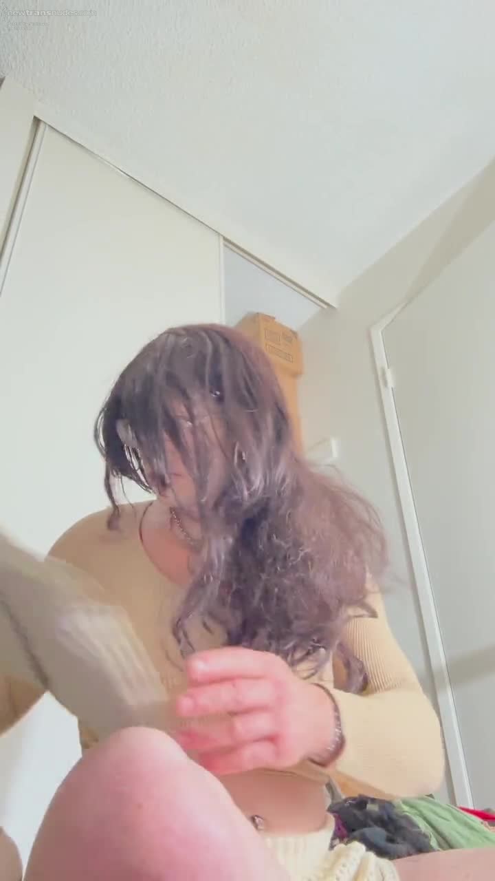 Undressing sissy reveals smooth cock