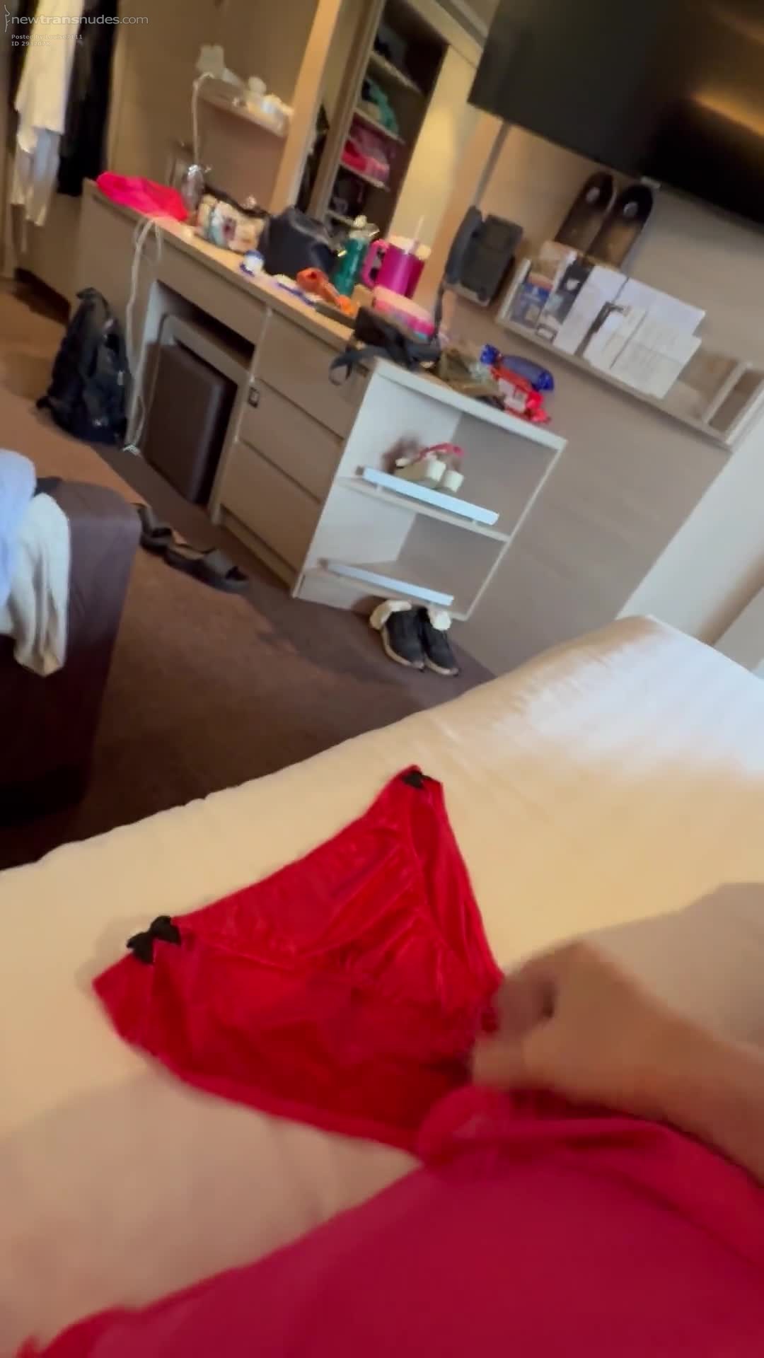 Cum into girly red panties