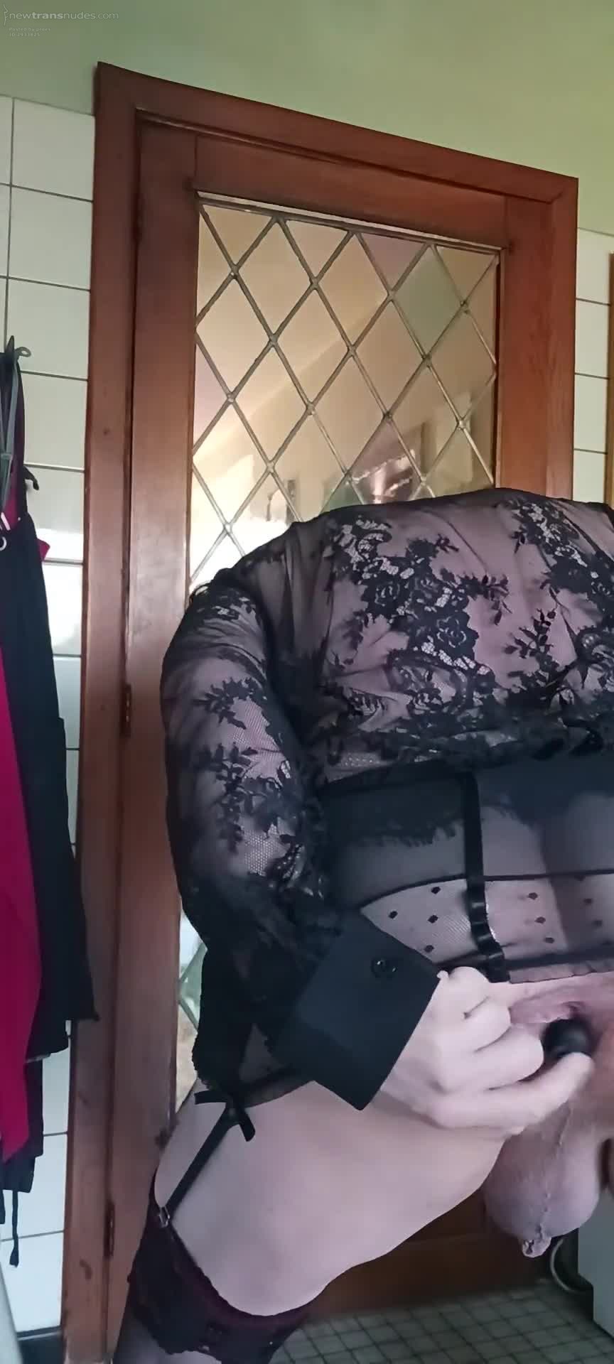 i like wearing black lingerie  with toy