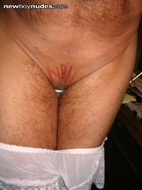 My shaved cock in a cock ring, and lacey panties for NBN  Is this a 'man pu...