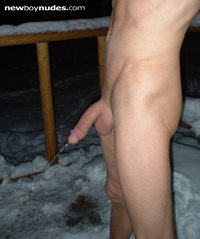 Outdoor shaved penis piss