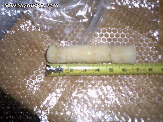 Measuring the frozen slug of alot of cum loads.