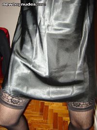 Mom's black nightie and sexy stockings