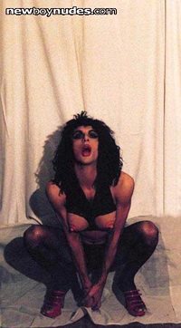 Carmen in lingerie w/falsies ,open mouth