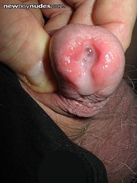 precum pouring out of stretched hole