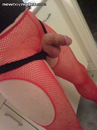 Clitty Hanging Out - RedFishnet Black Panties and Waist Shaper