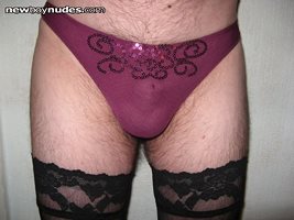 black stockings and wife's new mauve sequinned panties - how do you like th...