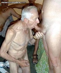 grandpa strokes his meat while sucking on a nice fat one...