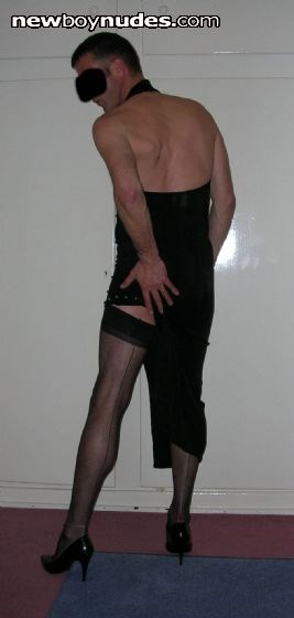 Black seamed stockings.