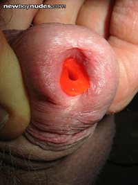 filling my cock hole with a rubber tube
