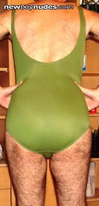 Mom's green one-piece swimsuit