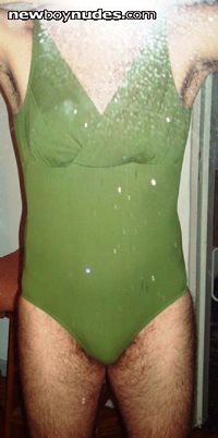Mom's green one-piece swimsuit