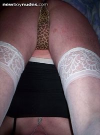 my favorite thong and white thigh hi nylons