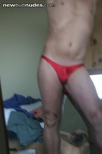 in my red trunks ready for the beach