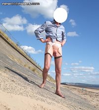 Wearing only stockings & suspenders on an Ayrshire beach yesterday.