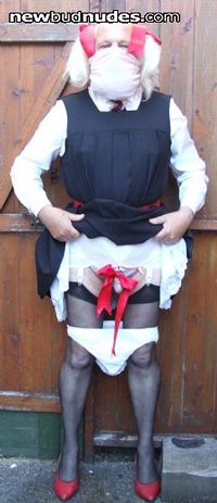 Schoolgirl Sharon red ribbons all over