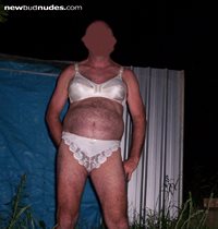 fun in lingerie in the back yard at night