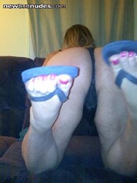Rear end, my painted toes and flips flops special request :)