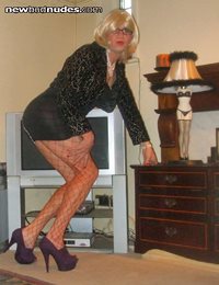 Don,t I look so sweet & innocent if a bit slutty in my purple heels, red wh...
