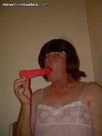 sucking my pink dildo. wish it was a cock