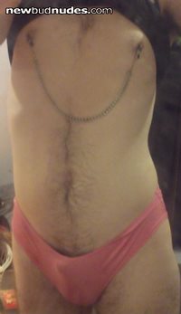 my pink panties and my nipple clamps