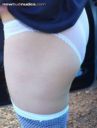 out there in sheer white panties