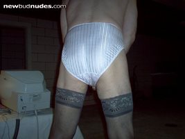 backside of Warner pink panty with hanes stockings