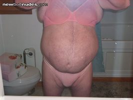 sheer pink bra/no boobs/wifes pink panties