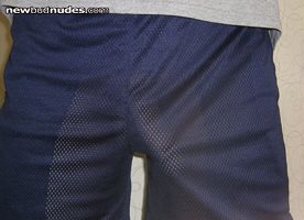 my cock seen through blue mesh shorts