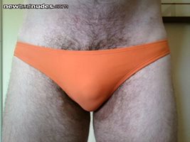 I guess I was in an "orange" mood today! These tiny panties are snug on my ...