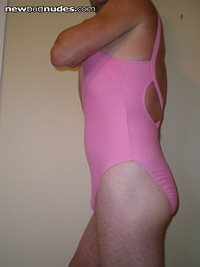 I like the high cut leg on this pink one-piece swimsuit.