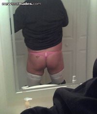 my pink lace thong and pink stockings