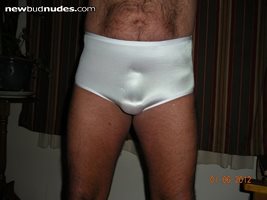 new panty number 2 - classic white stretchy nylon briefs - the bulge is a 2...