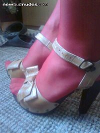 red stockings in heels