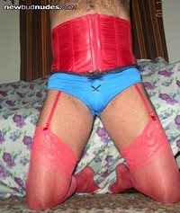 would red and blue be more attractive in a kneeling cock slut?
