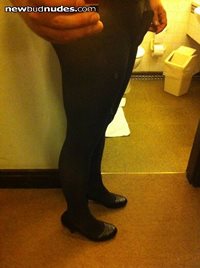 brown opaque tights & black court shoes