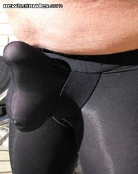 bulging in black tights