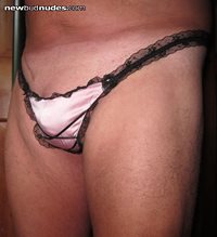 Pink satin with black lace.